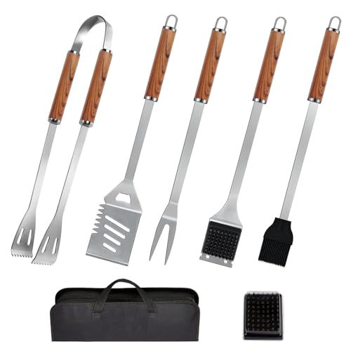Juego de 7 herramientas para parrilla de barbacoa, accesorios profesionales para barbacoa, kit completo de accesorios para barbacoa con bolsa portátil, juego completo de utensilios de barbacoa al aire