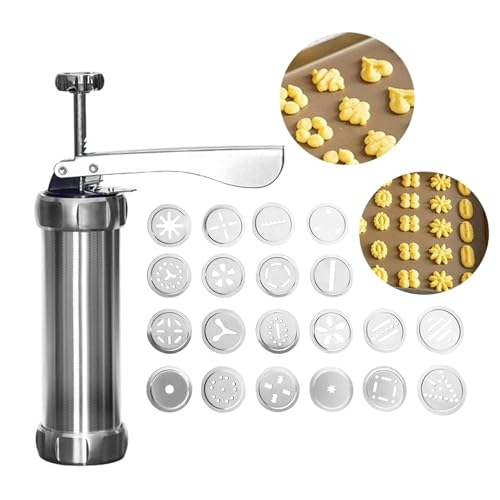 VLRBFDOI Plata,Kit de Pistola de Prensa de Galletas, 25pcs Biscuit Making and Icing Set, 20 Boquilla de tubería de Hielo para DIY Biscuit Cake Dessert Making y decoración