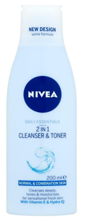 NIVEA Aqua 2 in 1 Cleansing Milk and Tonic for Face, Gentle Daily Facial Cleanser and Toner, Lightweight Formula for Makeup Removal and Skin Cleansing for Everyday Use, 200 ml / 6.76 fl oz, EU Import
