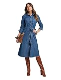 Amber Ladies Denim Midi Dress, Button-Through Long Sleeve Style with Detachable Belt & Chest Pockets | 100% Cotton Stonewash 10