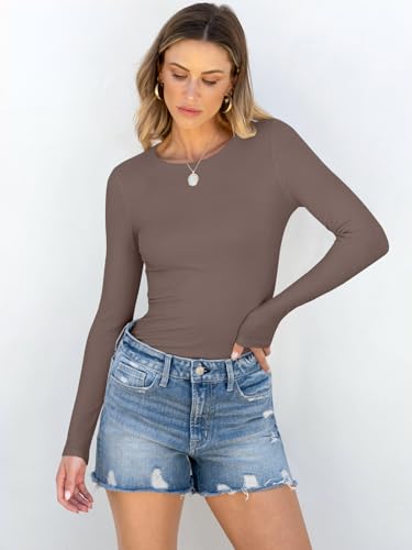 Image of ANRABESS Women Long Sleeve Shirts Rib Knit Slim Fit Tops Basic Tee Spring Outfits Casual T-Shirt Underscrubs Layer Clothes