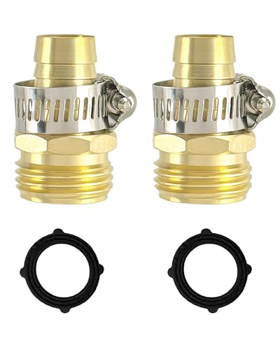 2-Pack Garden Hose Repair Kit for 5/8 Hoses Heavy-Duty Brass Male Quick Connect Fittings with Stainless Steel Clamps