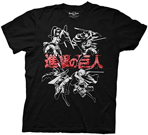 Ripple Junction Attack on Titan Men's Short Sleeve T-Shirt Armin Arlert Eren Yeager Mikasa Ackerman Group AOT Anime Med Black