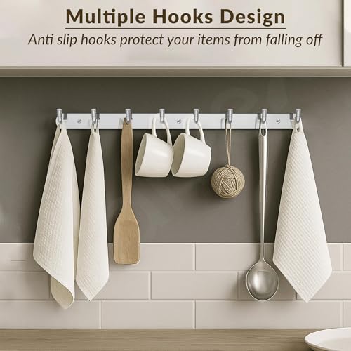 Image of Plantex Stainless Steel Towel Hangers /Bathroom Robe Hooks /Wall Hooks for Hanging Cloth /Wall Hook Rack /Hook Rail for Hanging Keys - 8 Hooks (Pack of 1, Chrome)