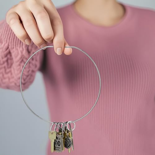 Image of Briwooody 8 inch Large Key Ring Hoop Heavy Duty Threaded Locking Key Rings Stainless Silver Steel for Keychains, Luggage and Tags