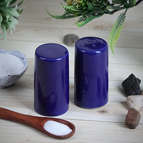 Image of QIMACPLUS Handcrafted Ceramic Salt and Pepper Shaker Set | Perfect Pour Holes for Kitchen, Dining Table, Picnic, Office, Restaurant, and Hotel | Set of 2 (Blue)