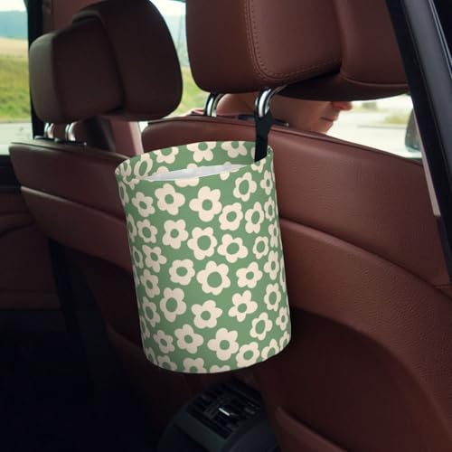 Image of Vintage Groovy Flowers Car Trash Can Collapsible Garbage Can,Hanging Trash Bag Water Proof with Suitable for Storage for Car Interiors,Home