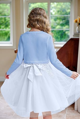 Image of Arshiner Girls Open Front Bolero Shrug Kids Long Sleeve Cropped Elegant Cardigan Knit Sweater