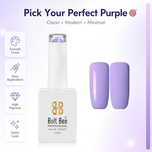 Image of Bolt Bee Soft Lavender Lilca Color Gel Nail Polish Soak Off UV Gel DIY at Home 15ML Manicure Salon Nail Art