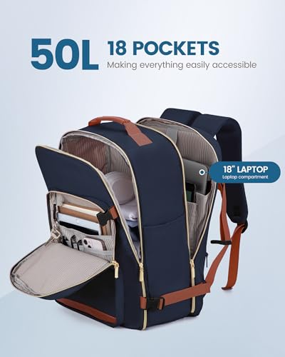 Image of LOVEVOOK 50L Travel Backpack Flight Approved Carry on Backpack,3 Packing Cubes,Waterproof Personal Item Travel Bag,TSA Carry on Luggage Suitcase Travel Essentials,Gifts for Women & Men,fits 18 inch Laptop