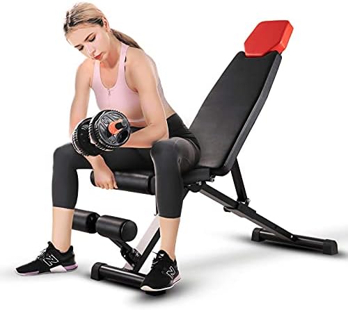RINKMO Weight Bench, 5-in-1 Adjustable Workout Bench Strength Training for Full Body Workout, Sit-up Bench Incline Decline Bench for Home Gym with Fast Folding