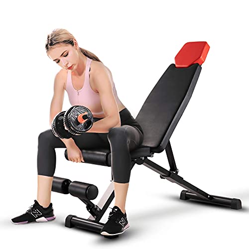 RINKMO Weight Bench, 5-in-1 Adjustable Workout Bench Strength Training for Full Body Workout, Sit-up Bench Incline Decline Bench for Home Gym with Fast Folding