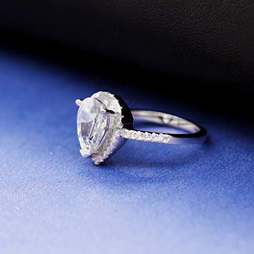 Uloveido 925 Sterling Silver Teardrop Shaped AAA Cubic Zirconia CZ Halo Promise Engagement Ring for Her (Blue, White) JZ1163