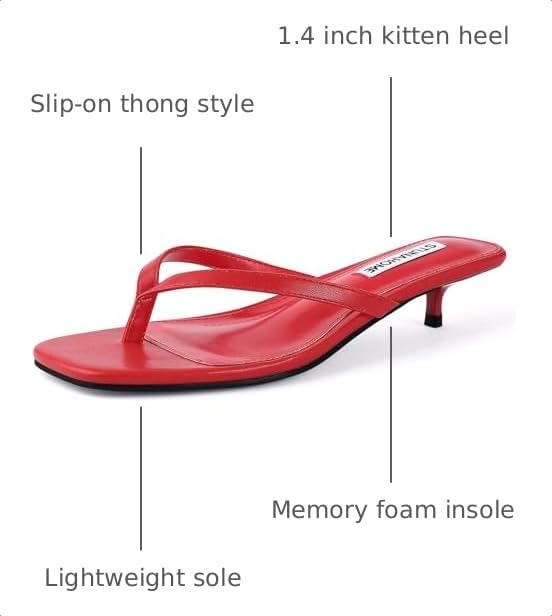 Image of STUNAHOME Kitten Heels Sandals for Women Cute Summer Square Open Toe 1.4 Inches Comfortable Thong Flip Flop Heels