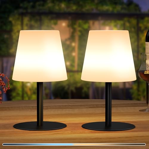 Postlucky ​Pack de 2​ Lampara de Mesa Inalambrica Lámpara de Mesa LED Recargable Luz Blanca Cálida Regulable Lámpara de Sin Cable Escritorio IP44 Impermeable para Interior y Exterior
