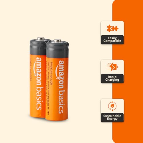 Image of Amazon Basics AA Rechargeable Batteries | 1300 mAh with 1.2 V Power| Ni-MH Batteries (Pack of 2)