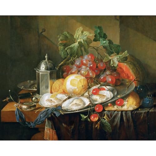 Impression d'art sur toile Nature morte fruits huîtres 127 x 101 cm