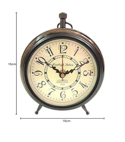 Image of Handmade Antique Wooden Table Top Clock Desk Clock - Unique Priced Antique Style Roman Number Home & Office Study Living Room Decoration Gift Item (Brown)