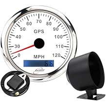 RACETECH 85mm White Speedometer with Black Gauge Cup - Bundle | 3-3/8", 120 MPH, Odometer, Waterproof, 7 Color LED, 12V/24V, ABS Plastics Mounting