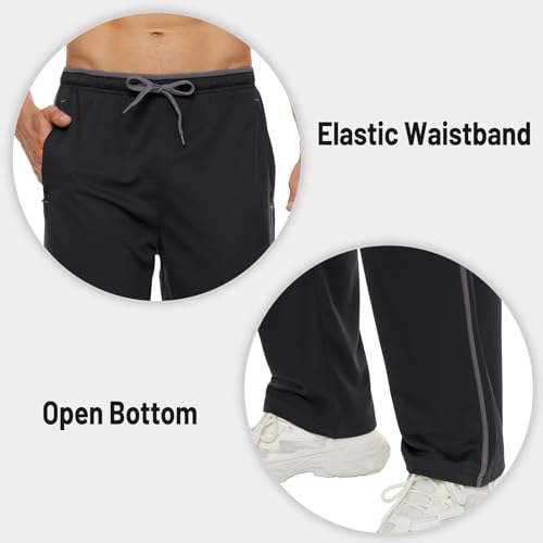 Magnivit MT-27-BLACK/GREY-L Men'S Mesh Warm-Up Sweatpants Open Bottom Athletic Lightweight Track Pants Black/Grey thumb #4