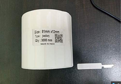 81mm X 12mm Jewellery, Optical Barcode Labels with Flap, Pack of 5 of 3000 Labels,Total 15000 Labels.