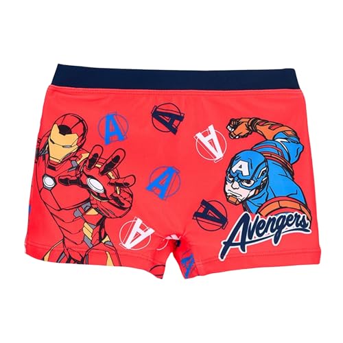 Marvel Avengers Bañador para Niño, Diseño Iron Man y Capitan America Shorts de Baño Bañador Infantil, Talla 8 Años | Rojo