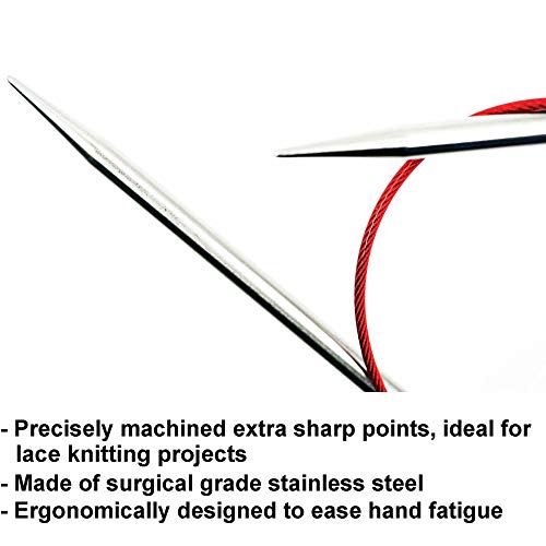 Image of ChiaoGoo Red Lace 40 inch (102cm) Circular Knitting Needles US Size 10.75 (7mm) Stainless Steel 7040-10.75 with Stitch Holder