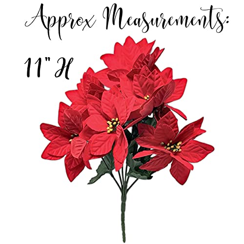 Banberry Designs Poinsettia Flower Picks Set Of 4 Bunches 7 Flowers Each - Approximately 11" H Red Floral Christmas Decorations #TOP3