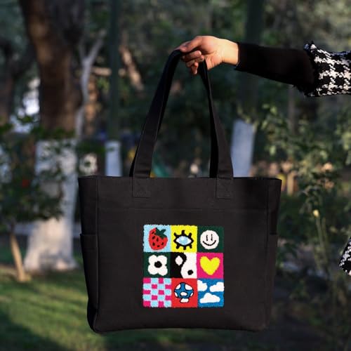 Image of TSANTA U Shaped Canvas Tote Bag, 35.56x33.02 cm with 10.8 cm Gusset, Cotton, Zipper Closure, Laptop Compartment