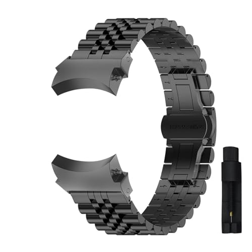 Galaxy Watch 6 Classic 47mm 43mm 6 5 4 40mm 44mm�o���h�ɑΉ��B���ԂȂ��X�e�����X�X�`�[���X�g���b�v�BWatch 5Pro 45mm 46mm 42mm�o���h�B(Black,Watch 5pro 45mm)