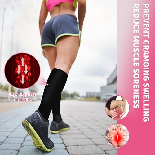 Image of Sooverki Compression Socks for Women & Men 6 Pairs is Best Supportive Knee High Stockings for Circulation, Travel, Nurses