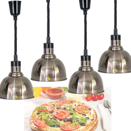 4pcs Food Warming Lamp With 60-180cm Retractable Spring Cord(Silver,25cm)