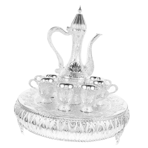 TOYANDONA Set Teiera Turca e Pentola Per Vino in Metallo Vintage 6 Bicchieri Da Vino Retrò Per Intrattenimento e Ambienti Raffinati