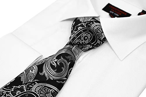 Christopher Tanner Men's Solid Micro Pattern Regular Fit French Cuffs Dress Shirts with Tie Hanky Cufflinks Combo3
