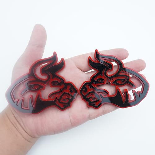 Image of 2Pc Angry Bull Badge 3D Emblem Custom Sticker Nameplate Replacement for Universal Car Body Motorcycle SUV Door Window Decoration (Redline)
