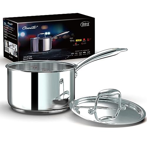 Comparison: Best Belgique Cookware 3 Qt 7 Ciwete 3 Qt Saucepan with Lid - Upgraded Package - 3 Quart 18/10 Stainless Steel Sauce Pan with Mirror Polishing and 2 Sacles, Induction Cookware, Small Pot for Cooking, Dishwasher Safe Oven Safe