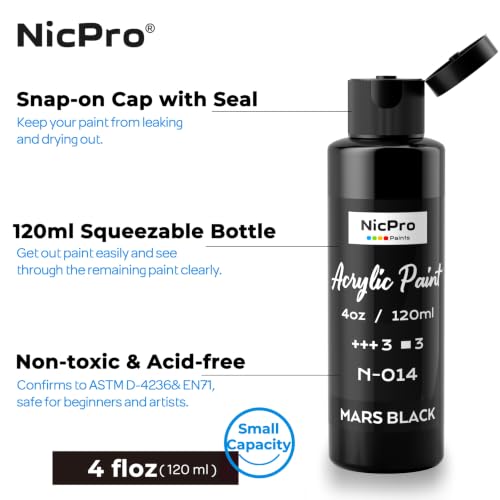 Image of Nicpro White & Black Acrylic Paint (4 oz / 120 ml Each), Rich Pigments | Non Toxic Craft Paint for Multi Surface, Canvas, Wood, Pumpkin, Crafts - Art Painting Supplies for Beginners, Artist & Adults
