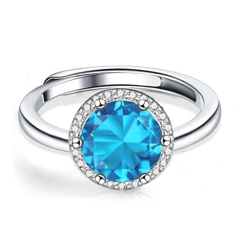 ALEXCRAFT Bague Femme Argent 925 Solitaire Coeur Bleu Bague en Argent 925 avec Pierre Bleue Maman Fille