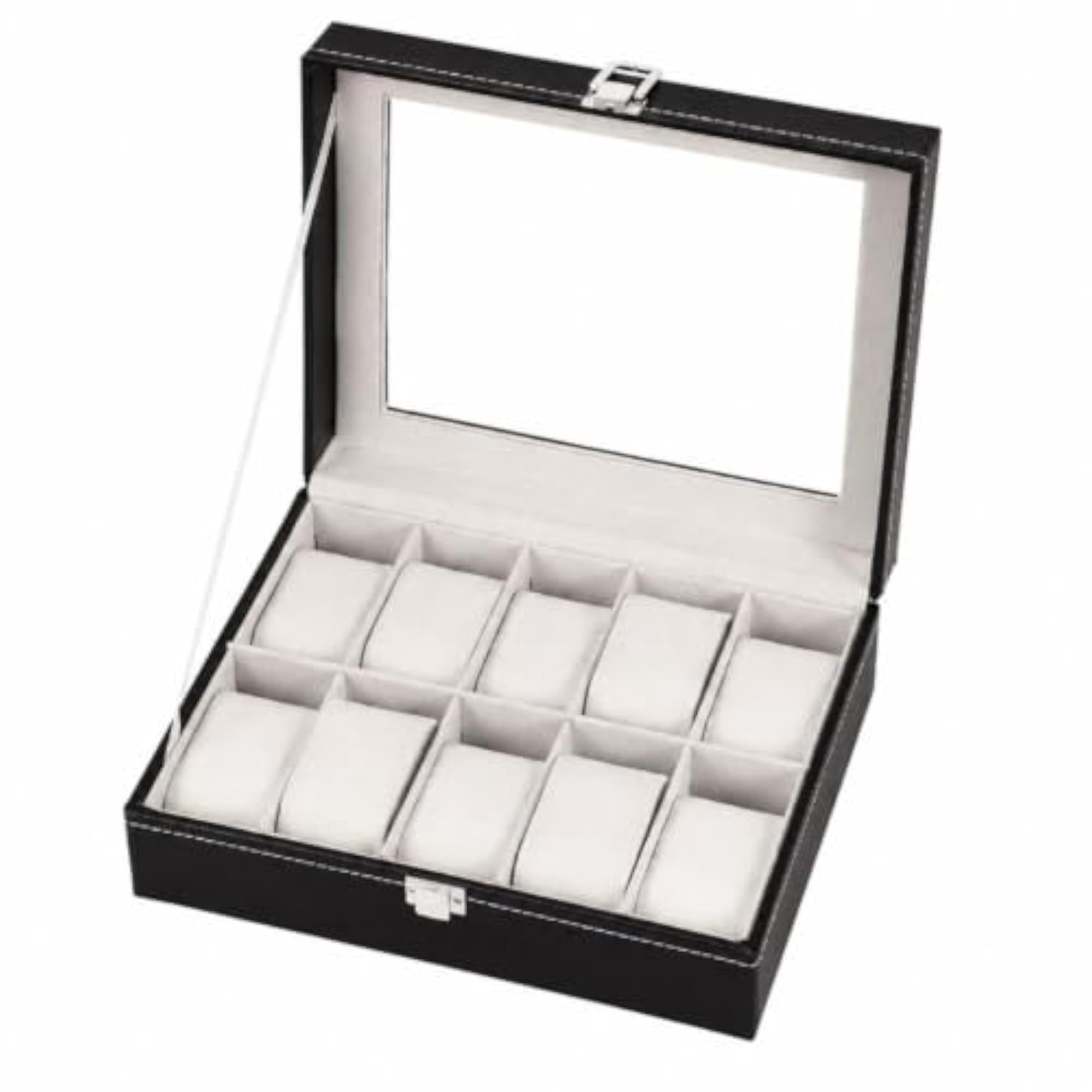 Leather Watch Box with Window, 10 Slots for Collectors