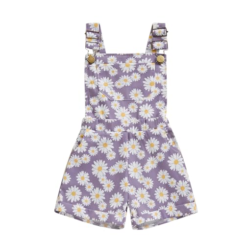Ayalinggo Toddler Baby Girl Sunflower Print Overalls Shorts with Pocket Suspender Trousers Cute Summer Clothing Outfit (Daisy-purple 5-6 Years)