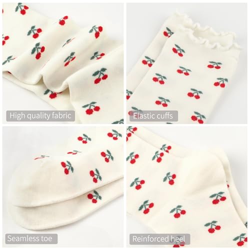 Image of Women's Cute Crew Socks, Casual Athletic Cotton Bowknot Cherry Calf Novelty Socks for Women