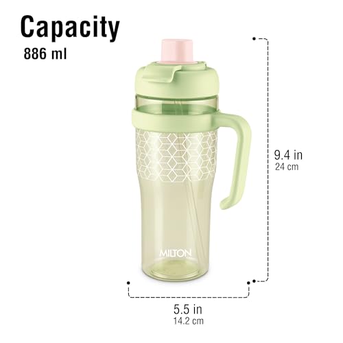 Image of MILTON Champion 900, 2-in-1 Sip or Gulp Lid Tumbler 886 ml | Tritan Plastic Water Bottle with Handle | Leak-Proof, BPA-Free | Perfect for Office, Travel, Gym Tumbler Bottle for Men and Women, Green