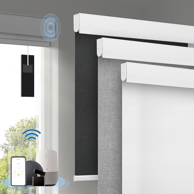 Motorized Blinds with Remote, [Free Solar Panels] Cordless Smart Blinds with Valance Cover, Blackout...