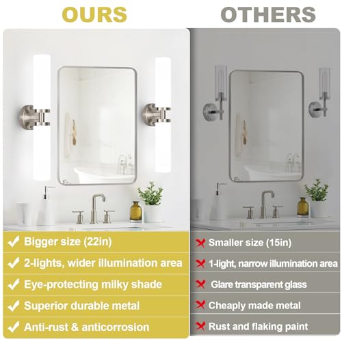 Image of Wall Sconces Set of Two, Brushed Nickel Gold Bathroom Sconces Wall Lighting with Milky White Glass, Hardwired Modern Sconces Wall Decor Set of 2 Bathroom Light Fixtures for Mirror Living Room Bedroom