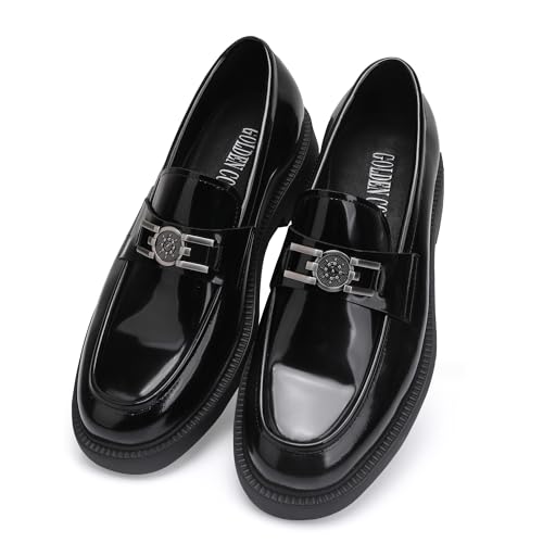 Image of Premium Mens Leather Dress Shoes, Classic Formal Alligator Printed Business Loafer Handmade Buckle Party Wedding Penny Shoes Father's Day Shoe for Men, Black