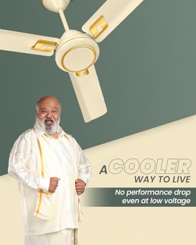 Image of Sujata Kinetica BLDC Ceiling Fan 1200mm | 3 Years Warranty | Ceiling Fan for Living Room & Bedroom, Remote Fans Ceiling Fans 5 Star BEE Rating, Powerful Airflow, Savings Upto 60% (Ivory Gold)