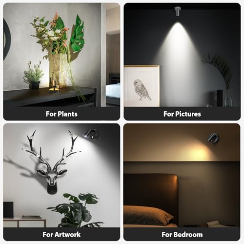 Image of Olafus LED Wireless Spotlight Indoor, Rechargeable Battery Uplighting Indoor with Remote & Timer, 3CCT Picture Lights for Wall, Mini Art Accent Light for Plants, Artwork, Painting, Black