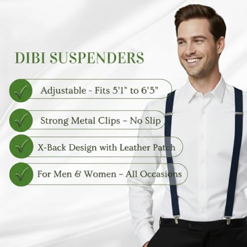 Image of Dibi Suspenders for Men - Adjustable X back Suspender with 4 Strong Clips