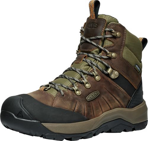 KEEN Men's Revel 4 Mid Height Polar Insulated Waterproof Snow Boots, Bison/Orange Pepper, 11