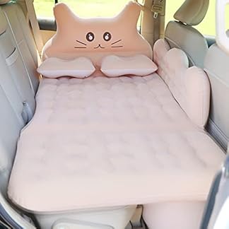 MEEWOO Upgraded Car Air Mattress Back Seat Inflatable Bed 37 Structure Thickened Camping Travel Flocking Sleeping Cushion Trunk Pad with Full Side Fender Air Pump for SUVSedanMinivanTruck Beige